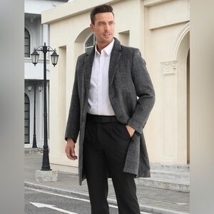 BOJIN Mens Trench Coat Wool Blend Top Pea Coat Winter Long